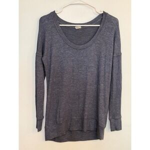 Garage Scoop Neck Pullover Top Heathered Charcoal Grey XS Long Sleeve